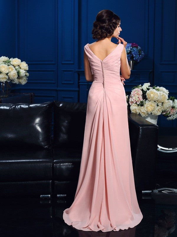 Luolandi A-Line Princess V-neck Beading Sleeveless Long Chiffon Mother of the Bride Dresses Floor Length