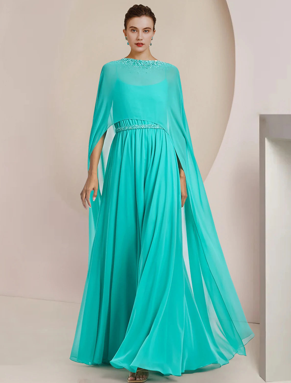 Luolandi Two Piece Jumpsuits Jumpsuit / Pantsuit Mother of the Bride Dress Formal Wedding Guest Elegant Scoop Neck Tea Length Chiffon Sleeveless with Beading