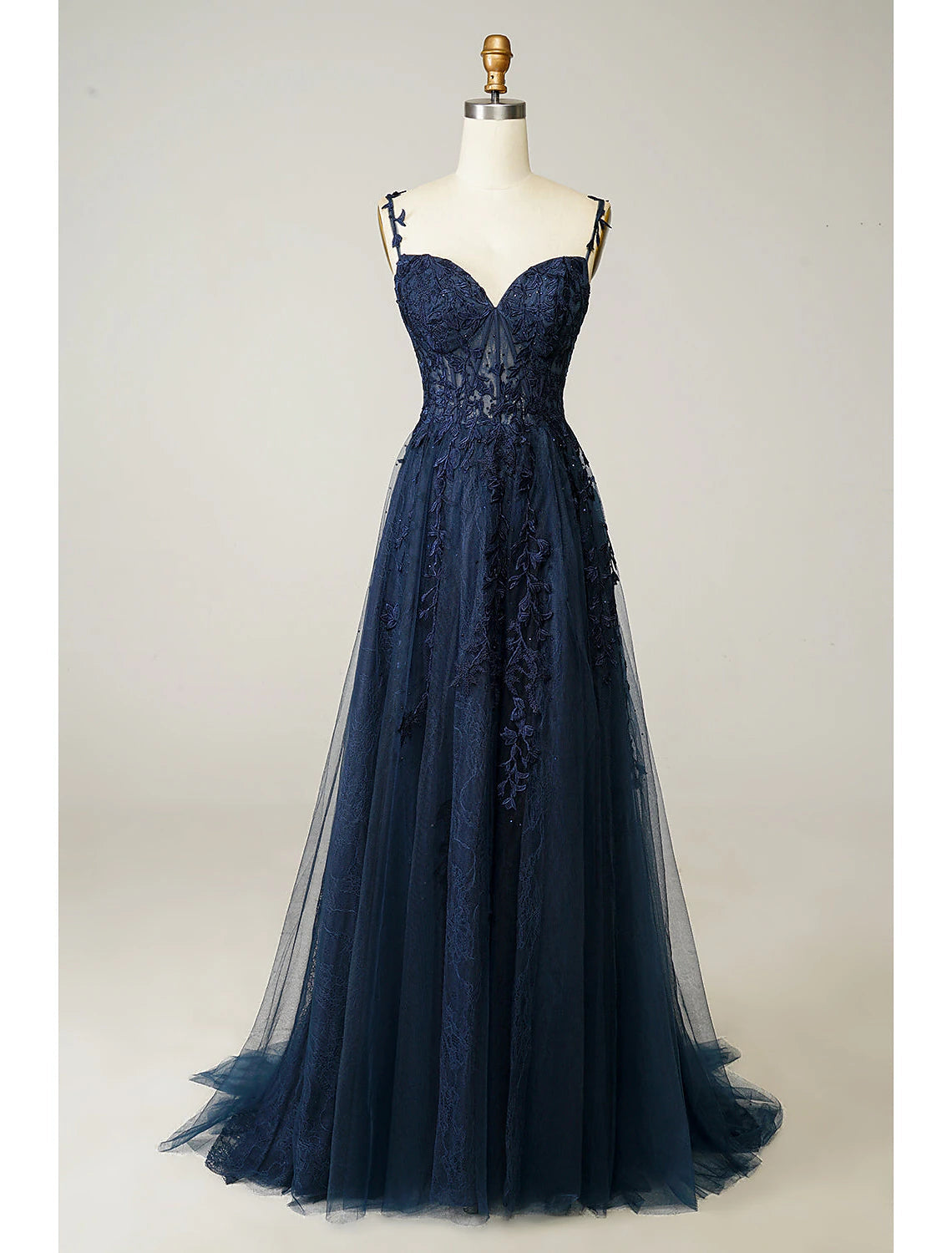 Luolandi A-Line Prom Dresses See Through Dress Formal Sweep / Brush Train Sleeveless Sweetheart Tulle Backless with Beading Slit