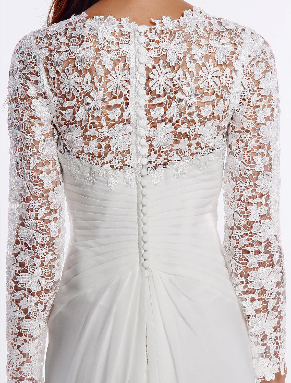 Luolandi Beach Boho Wedding Dresses Sheath / Column V Neck Long Sleeve Sweep / Brush Train Chiffon Bridal Gowns With Lace