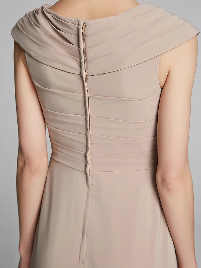 Luolandi Sheath / Column Mother of the Bride Dress Elegant V Neck Floor Length Jersey Short Sleeve