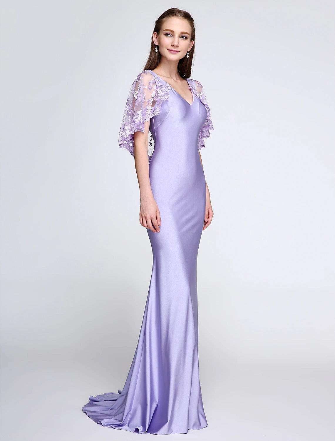Luolandi Mermaid / Trumpet Bridesmaid Dress V Neck Sleeveless Wrap Included Sweep / Brush Train Jersey