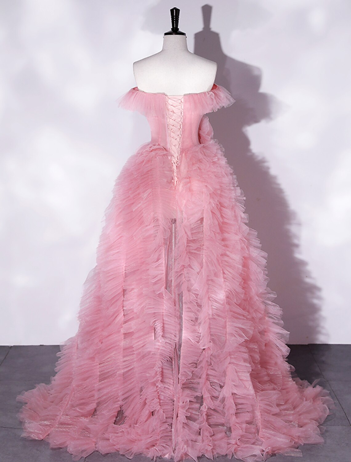 Luolandi A-Line Prom Dresses Floral Dress Party Wear Asymmetrical Sleeveless Off Shoulder Tulle