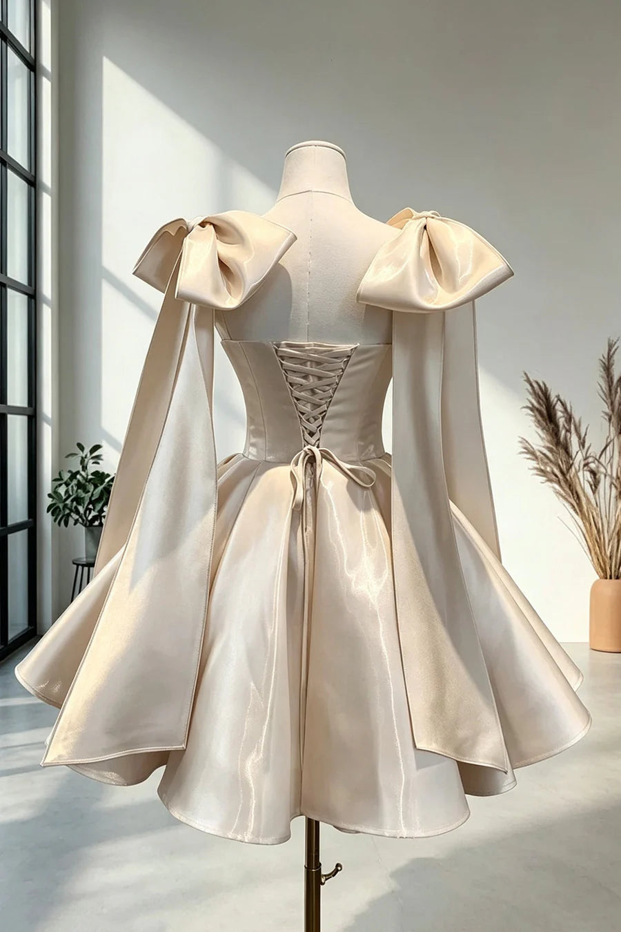 Luolandi Lovely A Line Straps Lace-up Back Short Party Prom Dress Cute Homecoming Dress with Bow