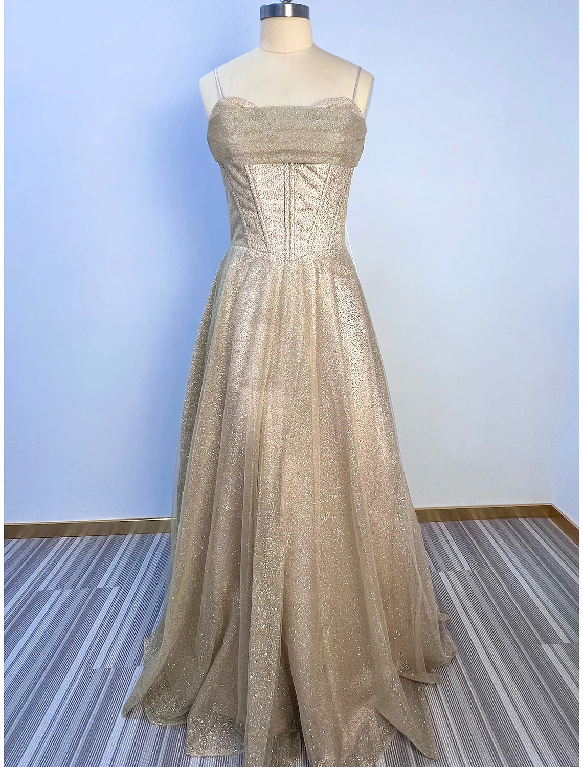 Luolandi A-Line Evening Gown Corsets Dress Summer Floor Length Sleeveless Cowl Neck Tulle