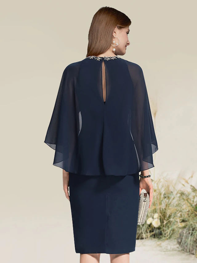 Luolandi Sheath / Column Cocktail Dresses Little Black Dress Dress Party Wear Knee Length Half Sleeve Jewel Neck Chiffon