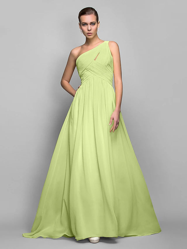 Luolandi Sheath / Column Minimalist Dress Holiday Sweep / Brush Train Sleeveless One Shoulder Georgette with Criss Cross