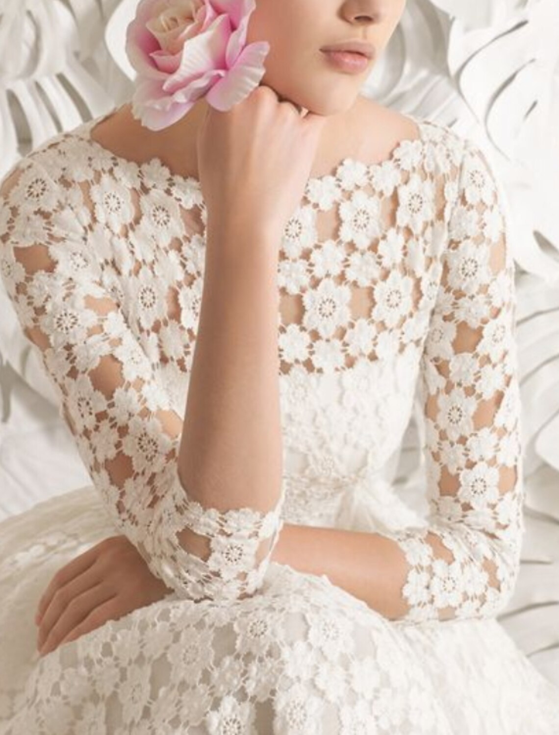 Luolandi Reception Little Dresses Wedding Dresses A-Line Scoop Neck 3/4 Length Sleeve Knee Length Lace Bridal Gowns With Sashes / Ribbons