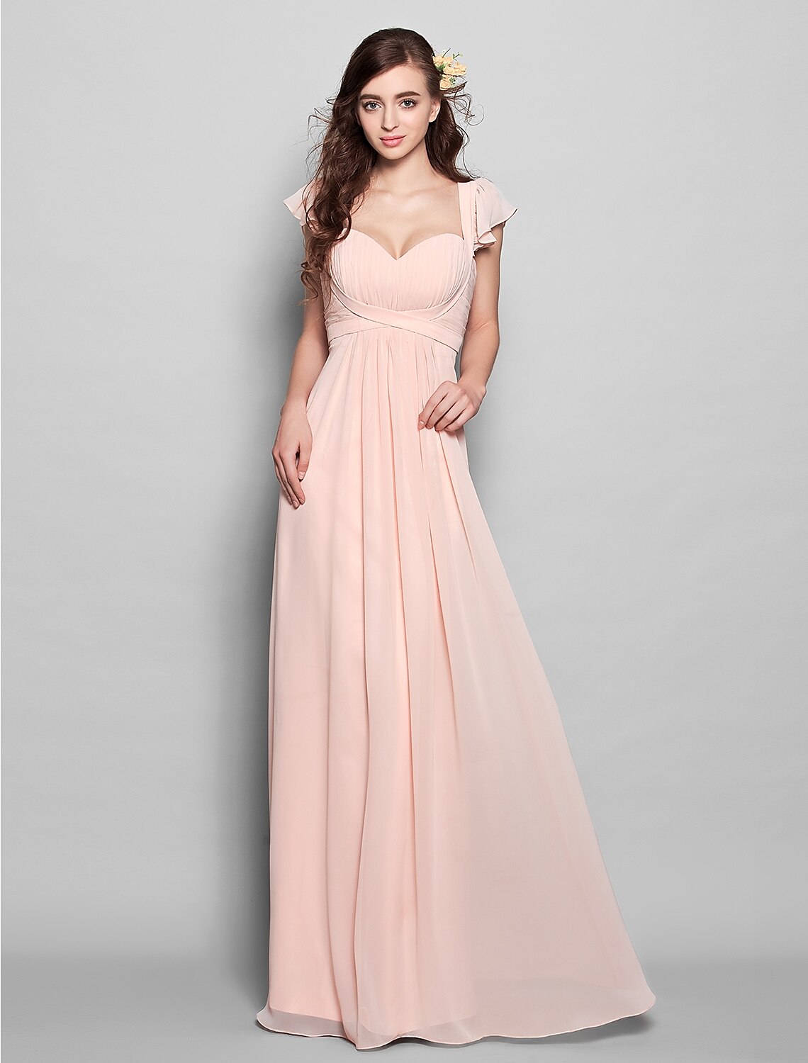Luolandi Product Sample Sheath / Column Straps Floor Length Chiffon Bridesmaid Dress with Sash / Ribbon