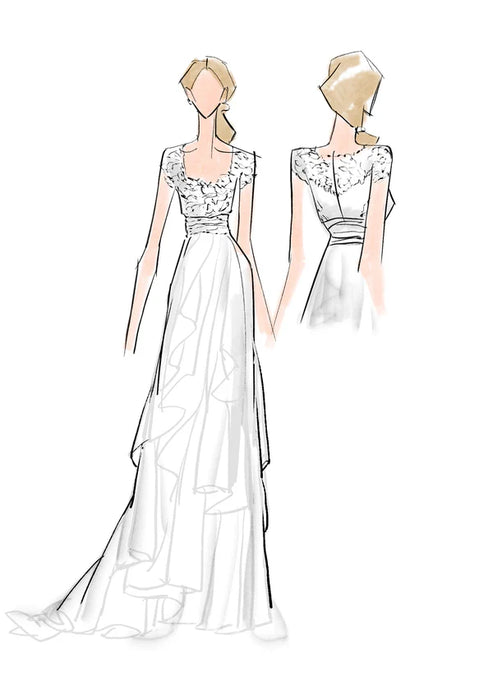 Luolandi V-neck Ruffles Tiered Skirt A-line Lace Organza Wedding Dress with Cap Sleeves Beautiful