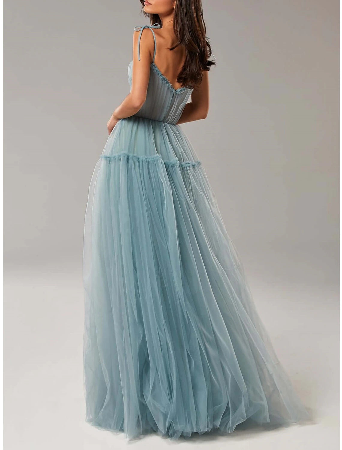 Luolandi A-Line Prom Dresses Elegant Dress Wedding Guest Floor Length Sleeveless Spaghetti Strap Tulle