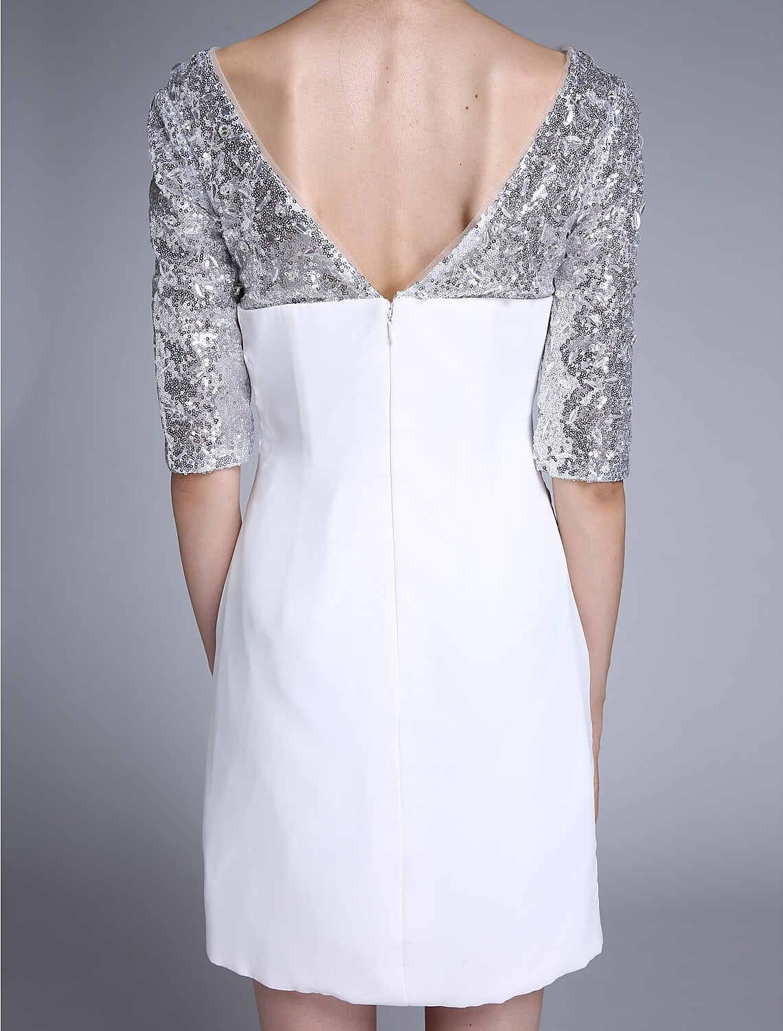 Luolandi Sheath / Column Mother of the Bride Dress Sparkle & Shine Jewel Neck Short / Mini Half Sleeve Party Dress