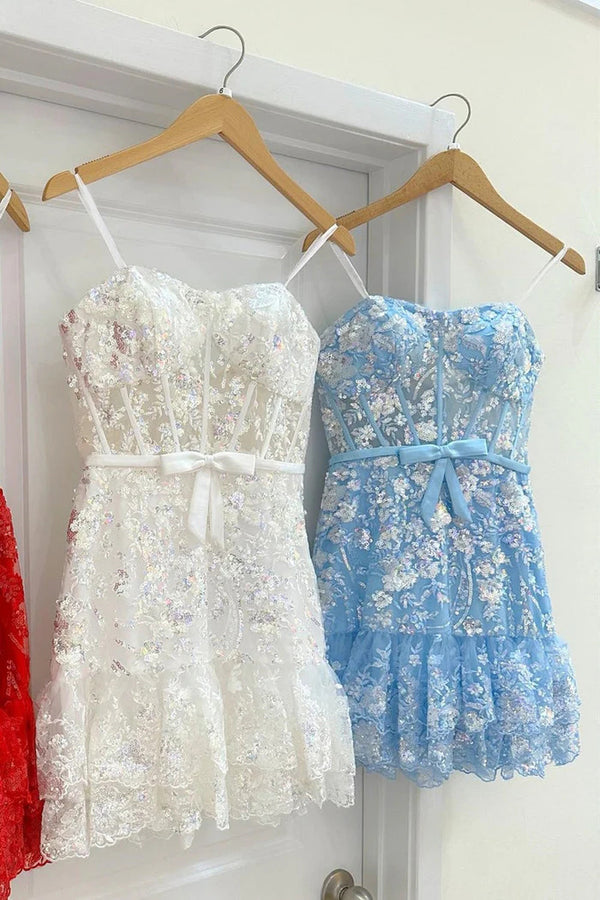 Luolandi Short Sheath Strapless Corset Homecoming Dress Sparkly Party Dress