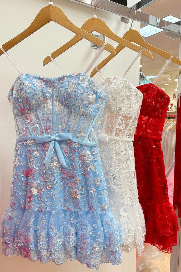 Luolandi Short Sheath Strapless Corset Homecoming Dress Sparkly Party Dress