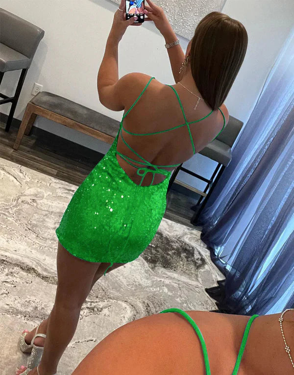 Luolandi Bodycon Scoop Neck Sequins Homecoming Dress Sparkly Party Dress