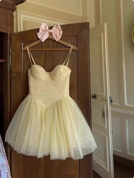 Luolandi Sweetheart A-line Straps Sleeveless Tulle Short Party Prom Dress Cute Homecoming Dress