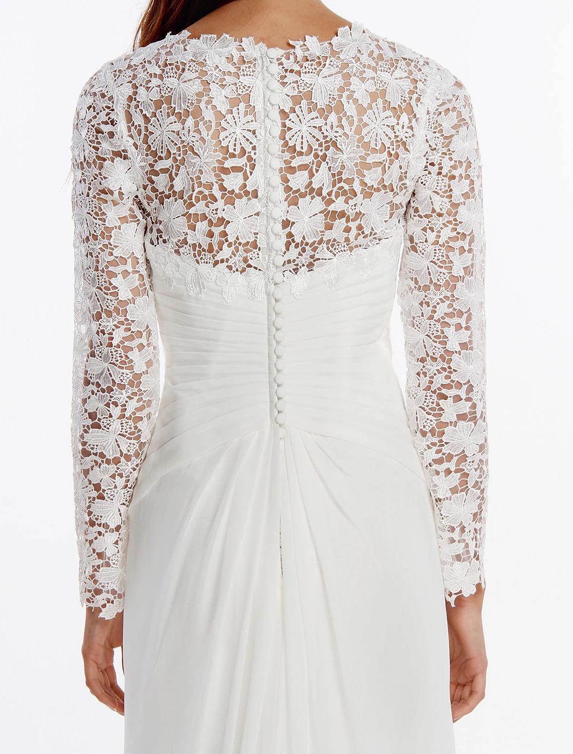 Luolandi Beach Boho Wedding Dresses Sheath / Column V Neck Long Sleeve Sweep / Brush Train Chiffon Bridal Gowns With Lace