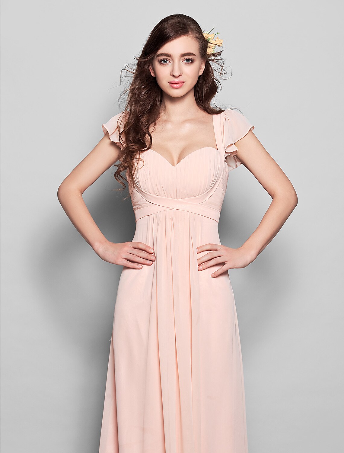 Luolandi Product Sample Sheath / Column Straps Floor Length Chiffon Bridesmaid Dress with Sash / Ribbon