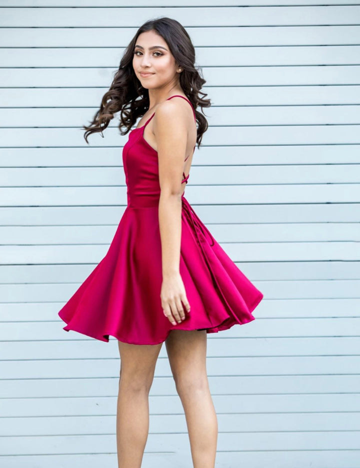 Luolandi Cute Satin Short Prom Dresses A-Line Backless Party Dresses Homecoming Dresses