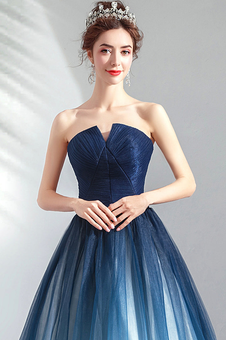 Luolandi Blue Gradient Tulle Long Party Dresses A-Line Elegant Lace-Up Prom Dresses Off Shoulder