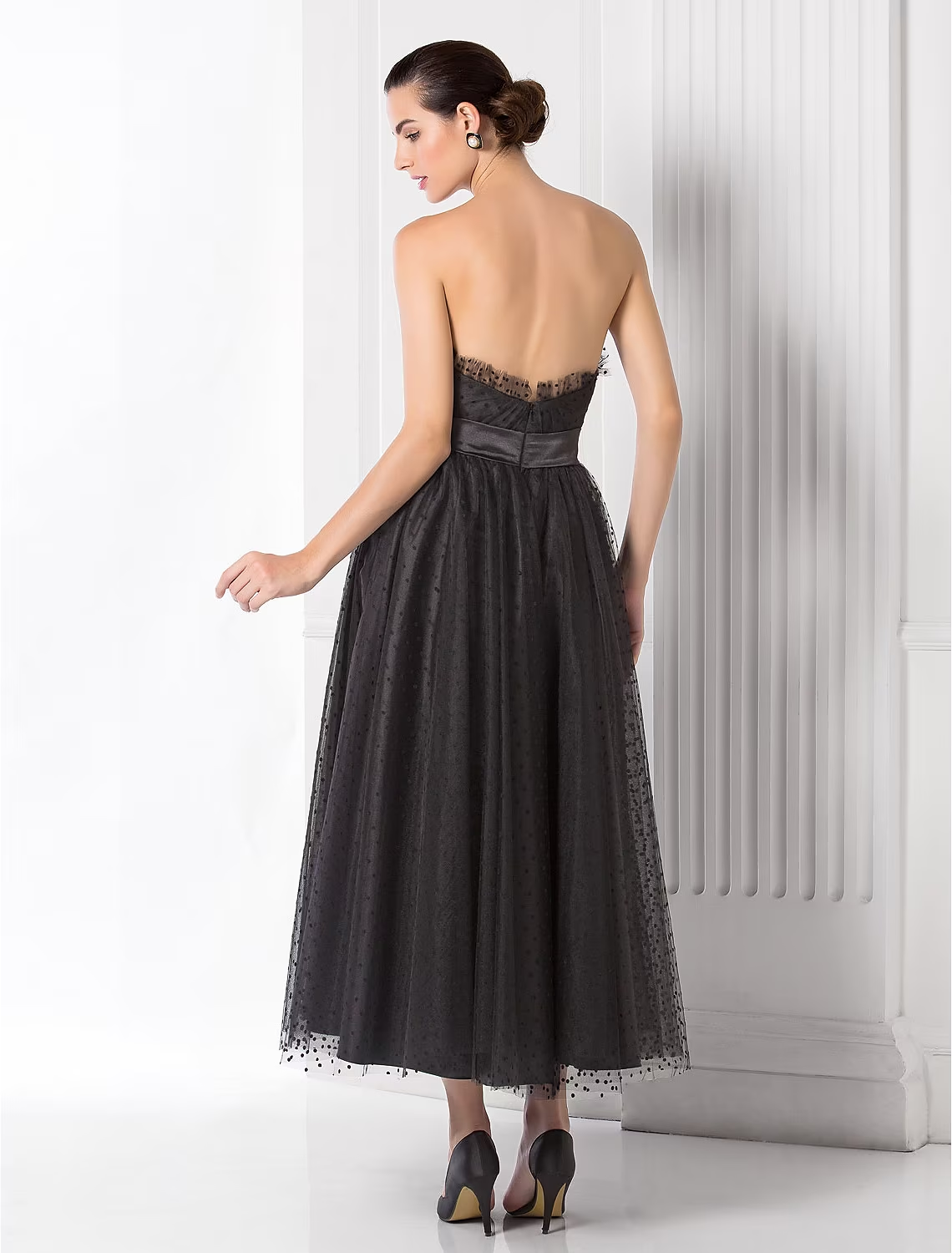 Luolandi Ball Gown Little Black Dress Dress Holiday Tea Length Sleeveless Sweetheart Tulle with Sash