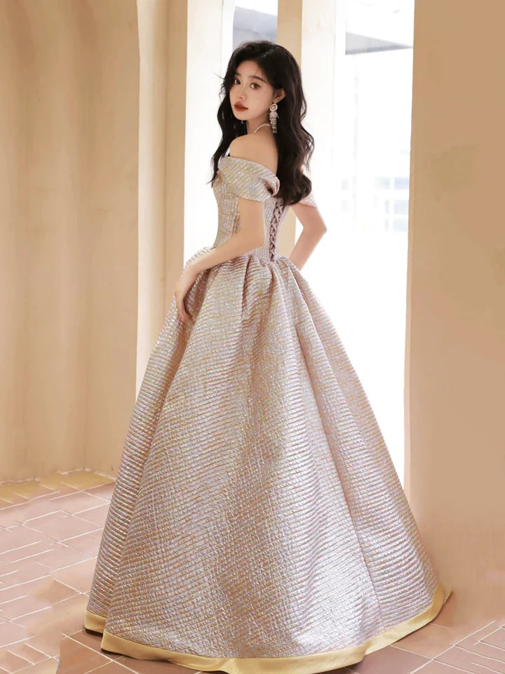 Luolandi Pink Satin Floor Length Prom Dress Off the Shoulder Pink A-Line Party Dress Sexy