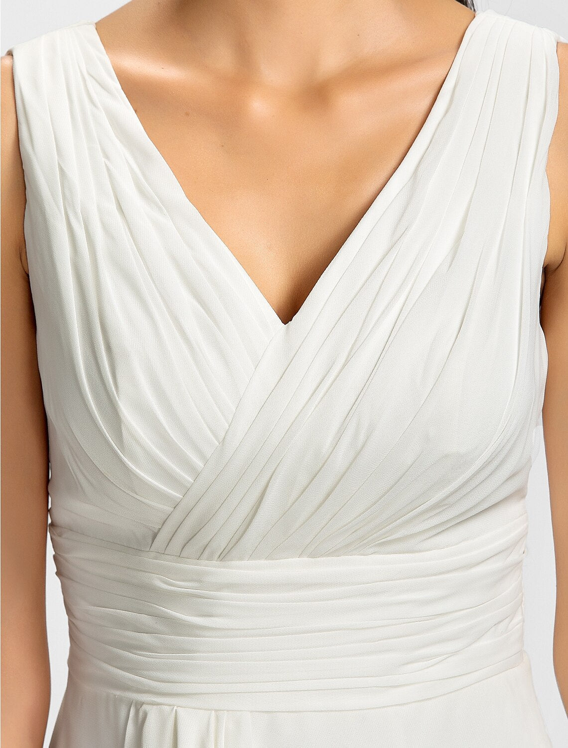 Sheath / Column V Neck Floor Length Chiffon Bridesmaid Dress with Draping / Sash / Ribbon