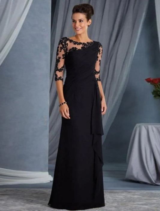 Sheath / Column Evening Gown Elegant Dress Wedding Guest Floor Length Half Sleeve Jewel Neck Lace