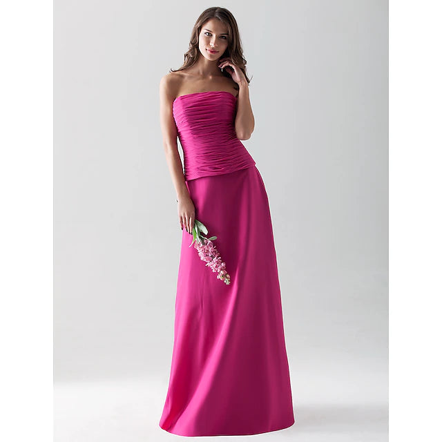 Luolandi Sheath / Column Bridesmaid Dress Strapless / Straight Neckline Sleeveless Open Back Floor Length Chiffon