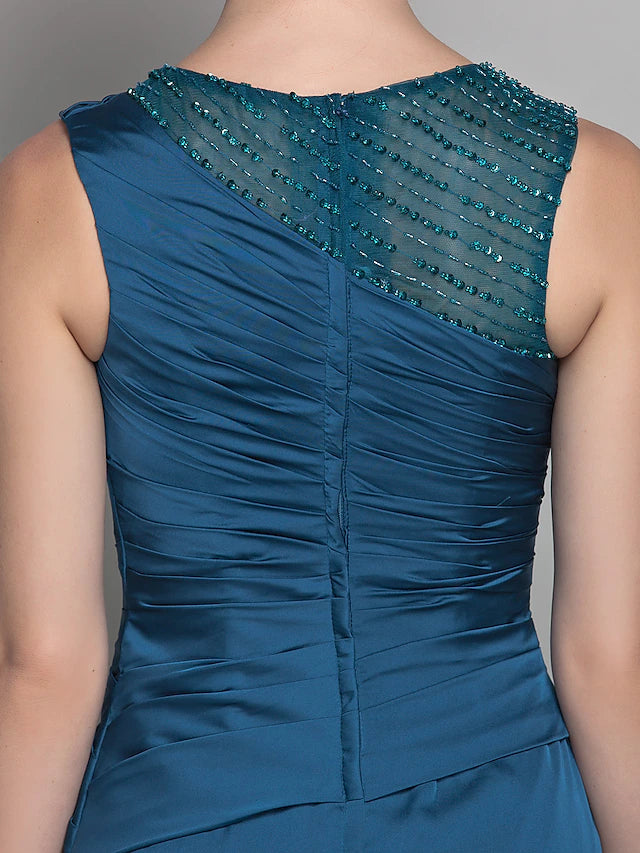 Luolandi Sheath / Column Mother of the Bride Dress Vintage Inspired Jewel Neck Floor Length Satin Chiffon Sleeveless