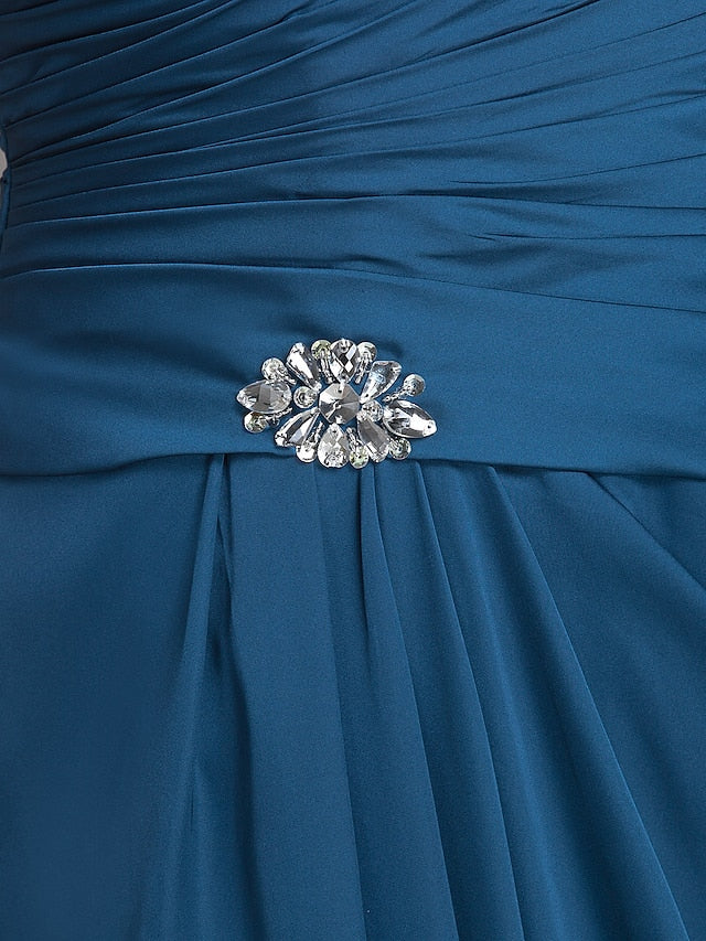 Luolandi Sheath / Column Mother of the Bride Dress Vintage Inspired Jewel Neck Floor Length Satin Chiffon Sleeveless