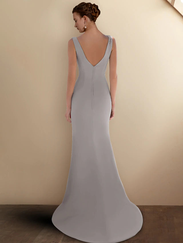 Luolandi Mermaid / Trumpet Mother of the Bride Dress Elegant Jewel Neck Sweep / Brush Train Chiffon Sleeveless Short Jacket Dresses