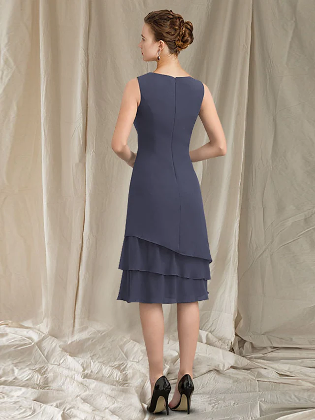 Luolandi Two Piece A-Line Mother of the Bride Dress Elegant Wrap Included Jewel Neck Knee Length Chiffon Sleeveless