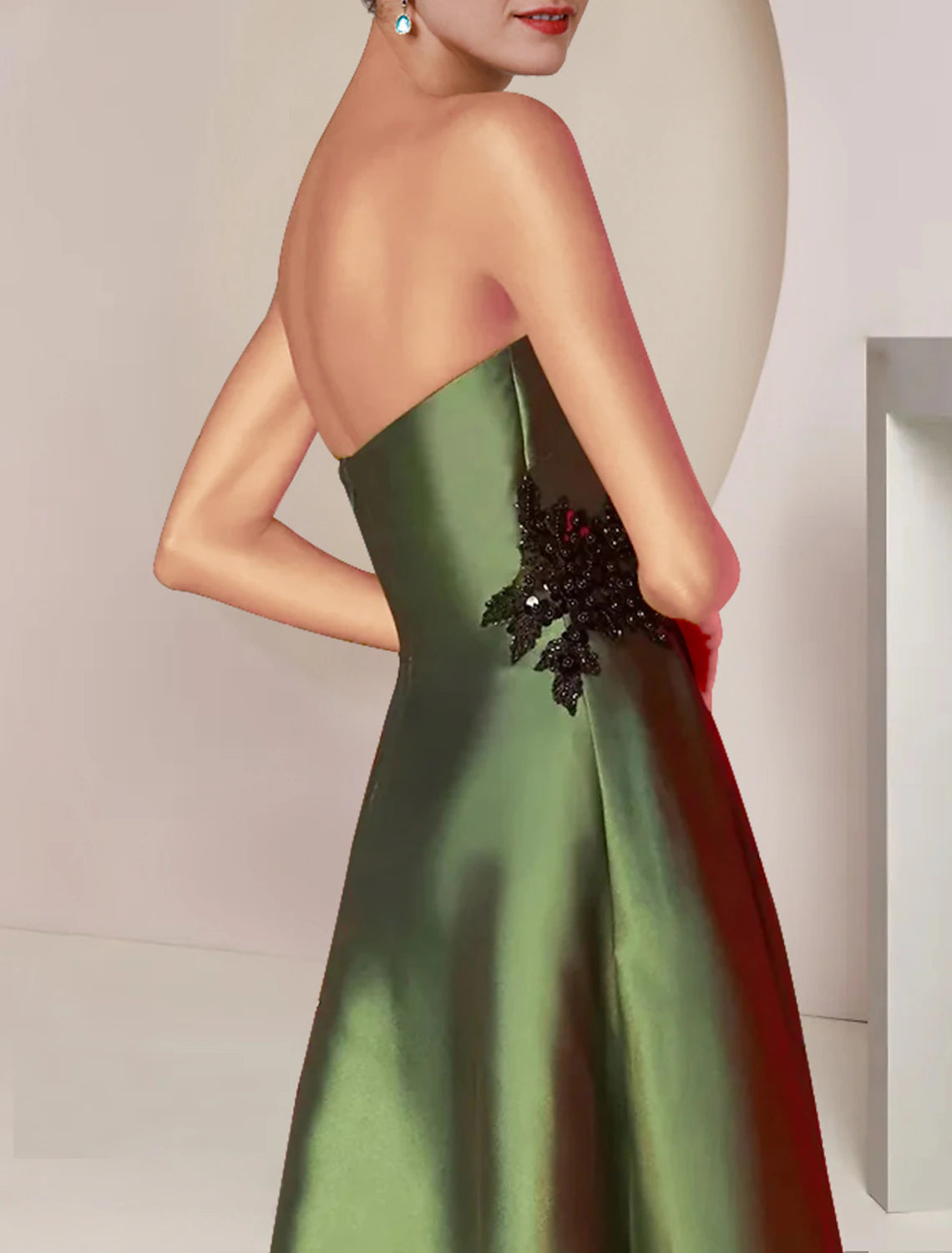 Luolandi Two Piece A-Line Mother of the Bride Dress Formal Wedding Guest Party Elegant Strapless Tea Length Satin Sequined Sleeveless Shawls