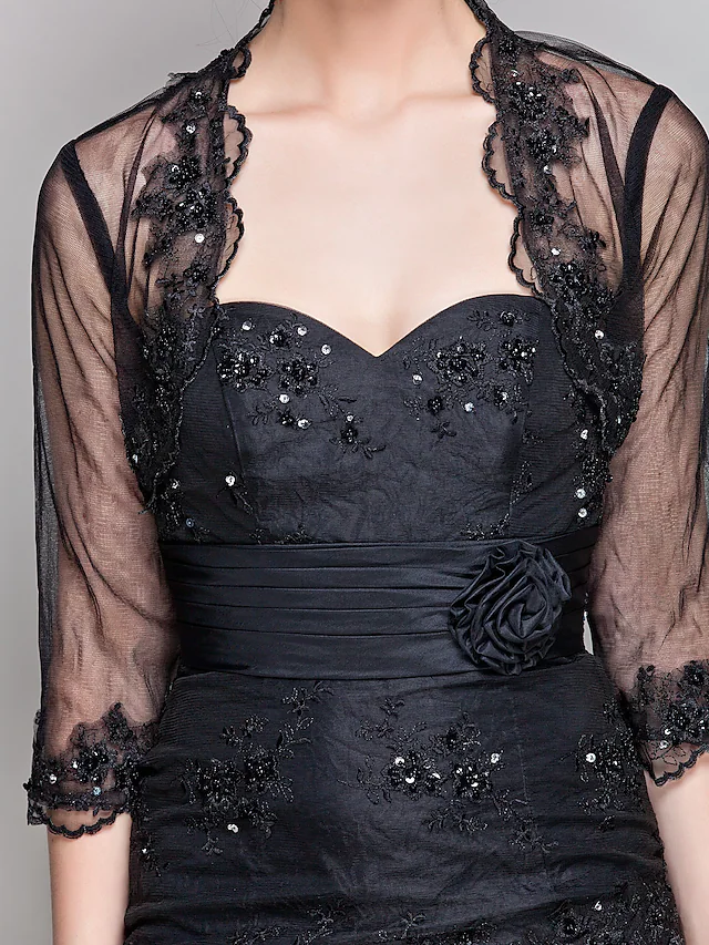 Luolandi Mother of the Bride Dress Wrap Included Sweetheart Neckline Floor Length Taffeta Tulle Length Sleeve with Lace Beading