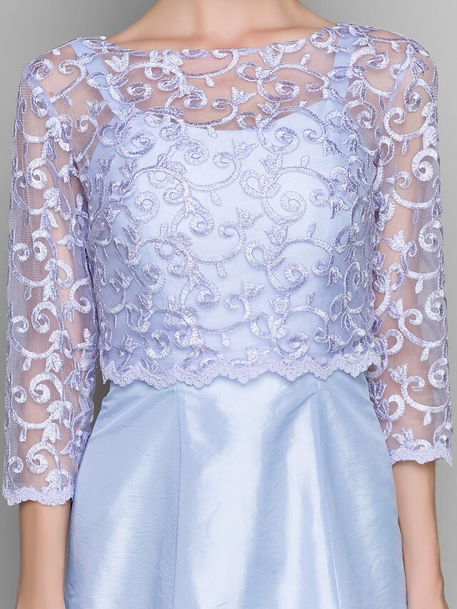 Luolandi Mother of the Bride Dress Convertible Dress Bateau Neck Knee Length Lace Taffeta Length Sleeve with Lace