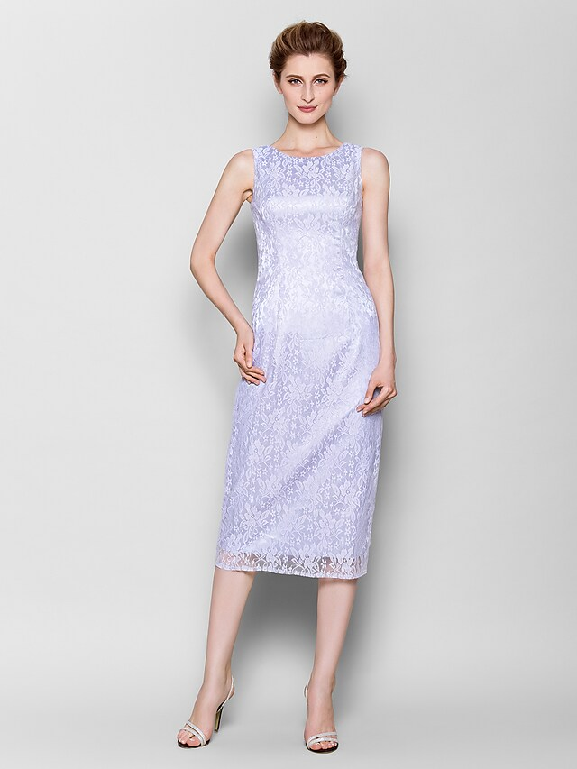 Luolandi Mother of the Bride Dress Vintage Inspired Jewel Neck Knee Length Chiffon Lace 3/4 Length Sleeve