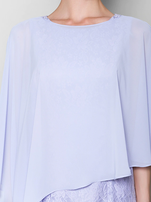 Luolandi Mother of the Bride Dress Vintage Inspired Jewel Neck Knee Length Chiffon Lace 3/4 Length Sleeve