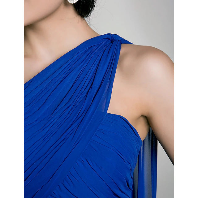 Luolandi Sheath / Column Bridesmaid Dress One Shoulder Sleeveless Maternity Watteau Train / Floor Length Chiffon with Criss Cross