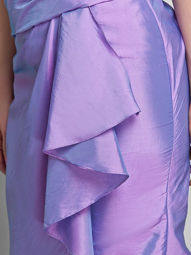 Luolandi Mother of the Bride Dress V Neck Knee Length Taffeta Sleeveless with Lace Ruched Flower Lilac