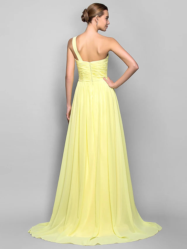 Luolandi Sheath / Column Minimalist Dress Holiday Sweep / Brush Train Sleeveless One Shoulder Georgette with Criss Cross