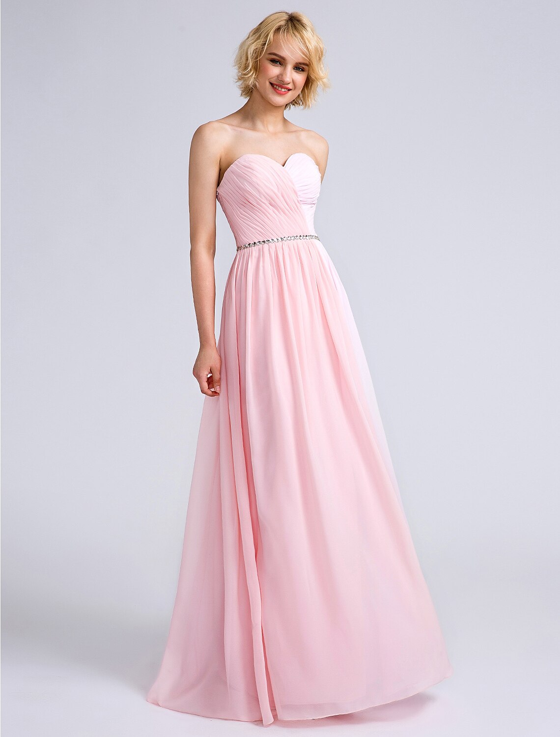 Luolandi Sheath / Column Bridesmaid Dress Sweetheart Sleeveless Open Back Floor Length Chiffon