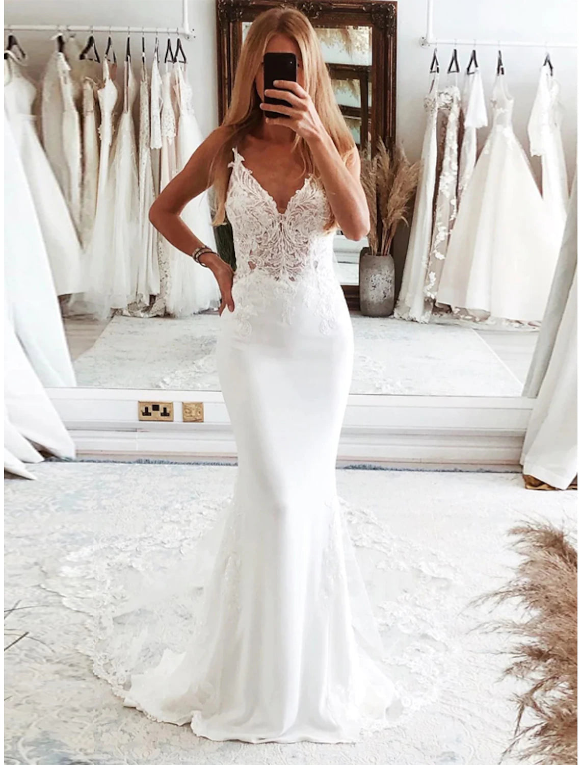 Luolandi Reception Formal Wedding Dresses Mermaid / Trumpet Camisole Sleeveless Court Train Tulle Bridal Suits Bridal Gowns