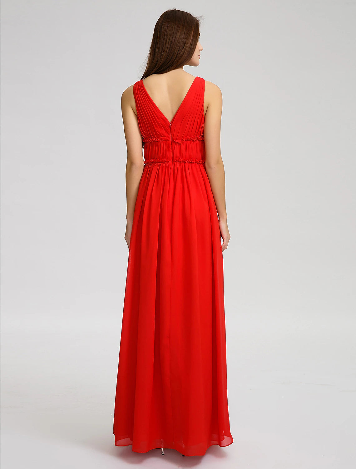 Luolandi A-Line Bridesmaid Dress V Neck Sleeveless Open Back Floor Length Chiffon with Criss Cross / Draping