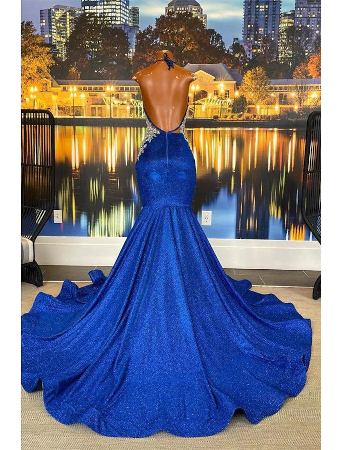 Luolandi A-Line Prom Dresses Floral Dress Cocktail Party Court Train Sleeveless Strapless African American Lace Backless