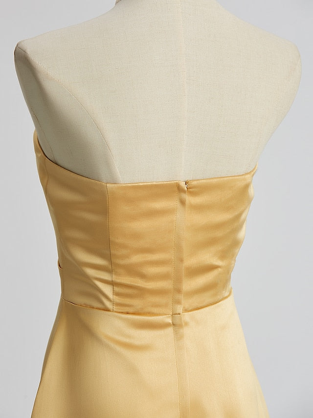 Luolandi Sheath / Column Bridesmaid Dress Strapless Sleeveless Wrap Included Floor Length Satin