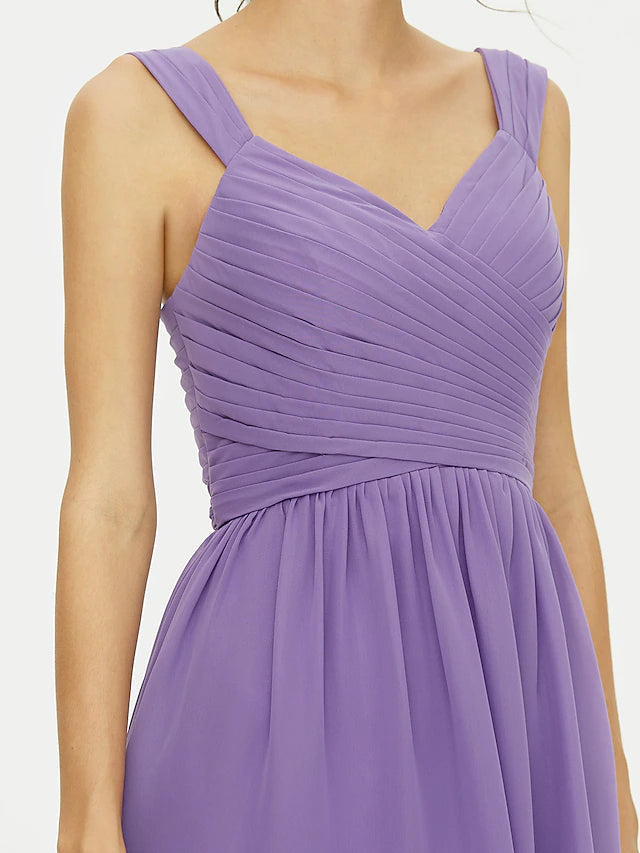 Luolandi A-Line Bridesmaid Dress Straps Sleeveless Open Back Knee Length Chiffon with Sash / Ribbon / Bow(s)
