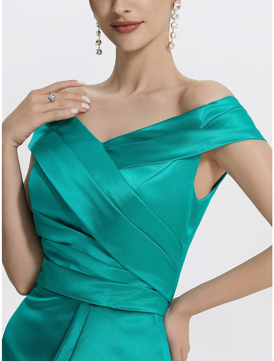 Luolandi Sheath / Column Evening Gown Elegant Dress Formal Floor Length Sleeveless Off Shoulder Satin