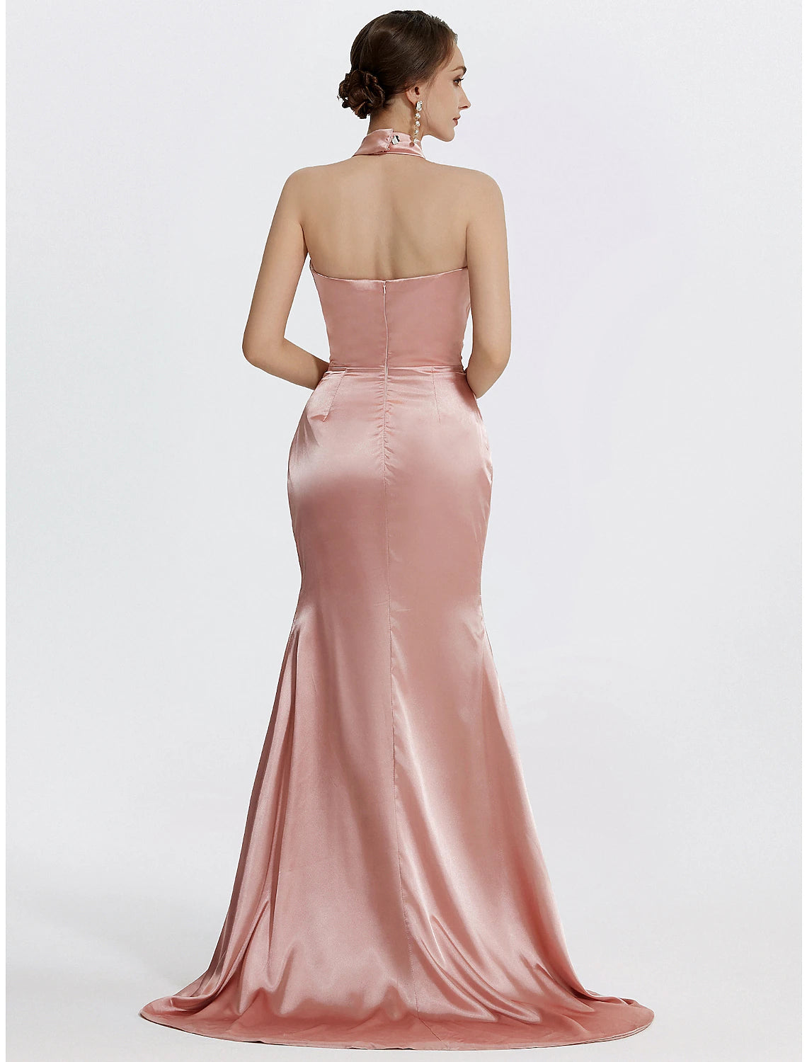 Luolandi Mermaid / Trumpet Prom Dresses High Waisted Dress Evening Party Black Tie Floor Length Sleeveless Halter Neck Satin