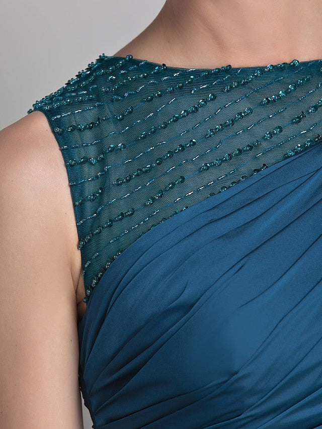 Luolandi Sheath / Column Mother of the Bride Dress Vintage Inspired Jewel Neck Floor Length Satin Chiffon Sleeveless